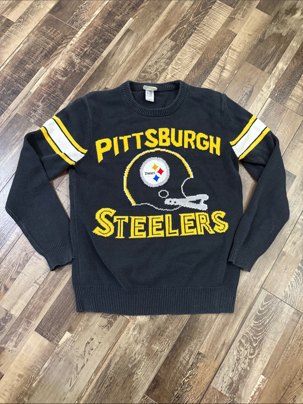 Junk Food Clothing Black Crewneck with Yellow and White Steelers Graphics